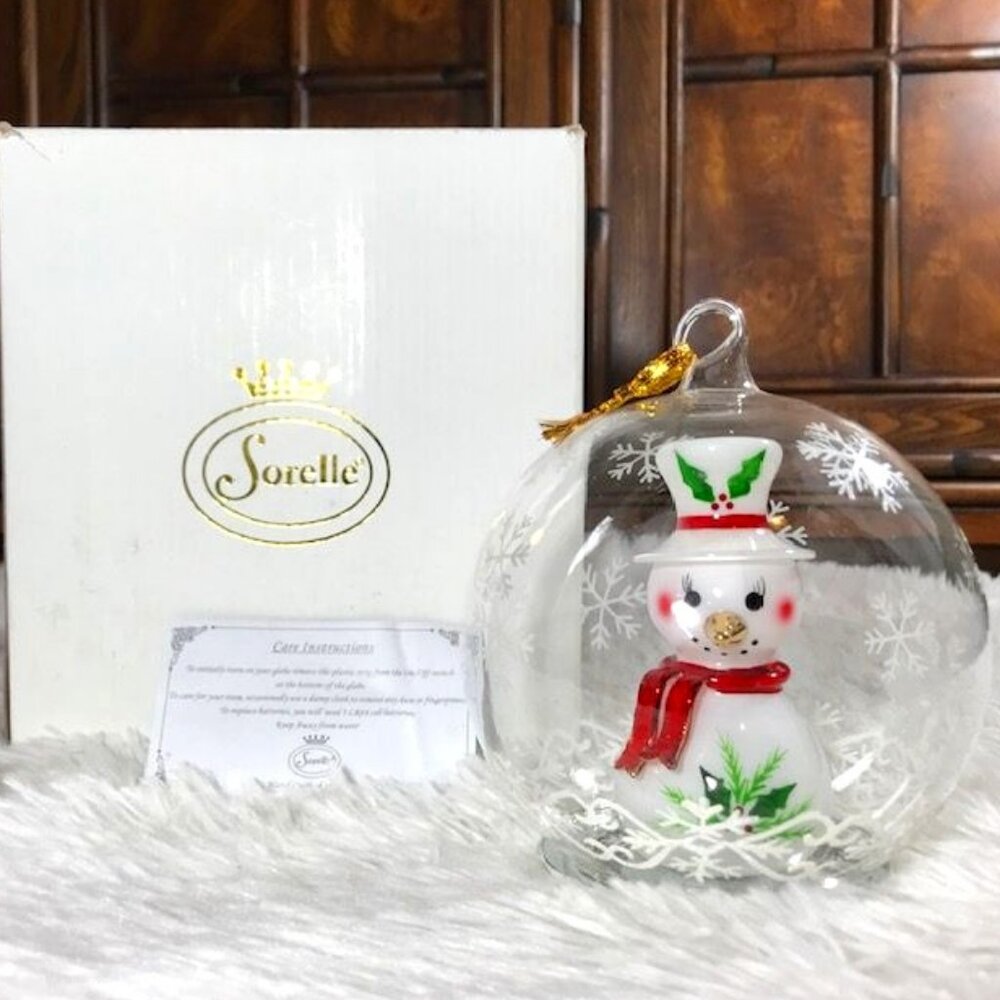 Sorelle Holly Snowman Snowflake Glass Lighted Ornament